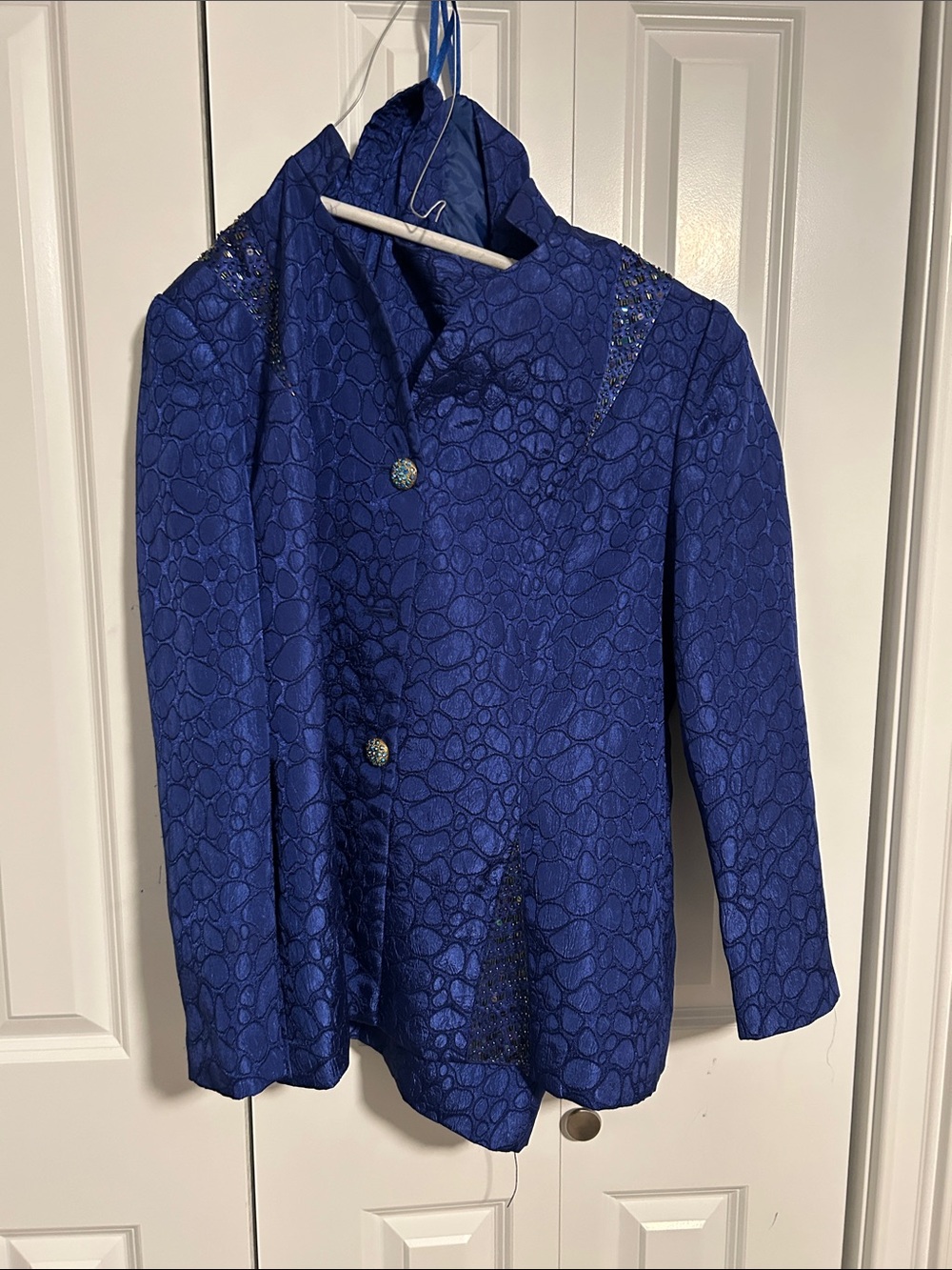 Women's Royal Blue Textured Skirt Set Jacket - Unbranded